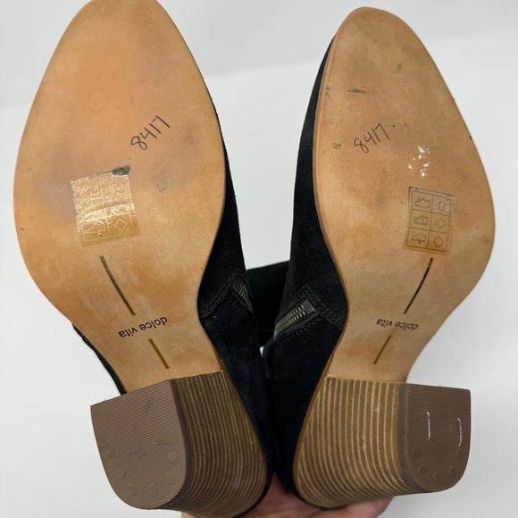 Dolce Vita Black Suede Stacked Block Heel Side Zip Booties - Picture 5 of 7